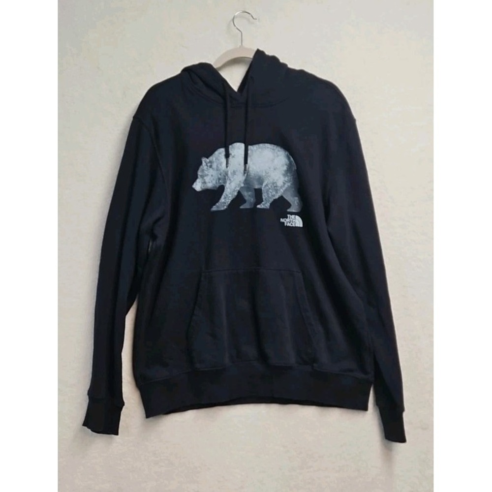 The North Face Mens Size L Blue Hoodie Pullover Sweatshirt Grizzly Bear